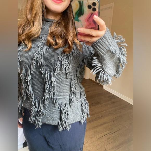 R/ studios by Robert Rodriguez / wool cashmere Blend mockneck fringe sweater s - Picture 3 of 5